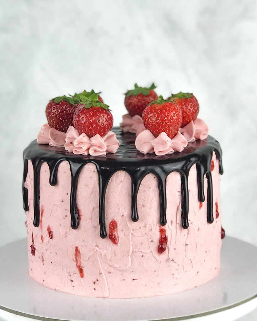 Keto Vanilla Cake with Strawberry Frosting